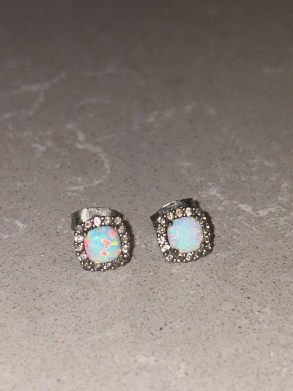 7.0mm 925 Sterling Silver Real Opal Square Stud Earrings with Crystal Setting - Picture 6 of 6